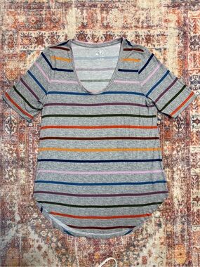 24/7 Maurices Multicolor Striped Scoop Neck Tee Size Large